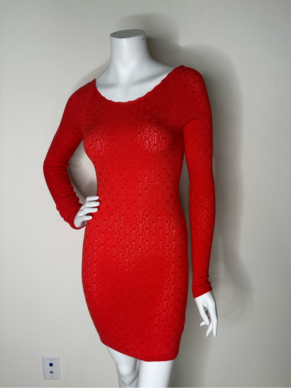 FREE PEOPLE ORANGE LONG SLEEVE SEE THROUGH MINI DRESS XS